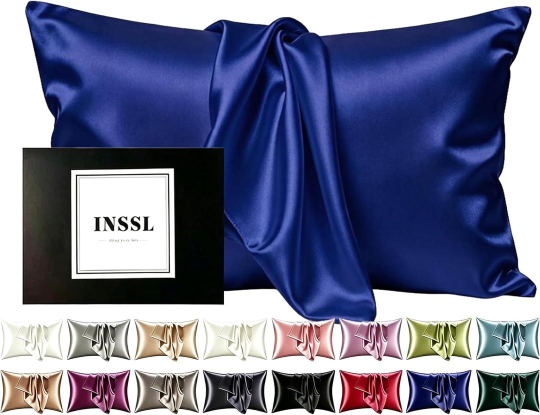 INSSL Silk Pillowcase for Women, Mulberry SIL Pillowcase for Hair and Skin and Stay Comfortable and Breathable During Sleep(Egyptain Blue,Queen)