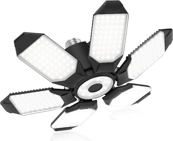 150W LED Light Bulb, Deformable Garage Light Fixture, Shop Light with 6 Adjustable Panels, E26/E27 Screw in Garage Light Bulbs for Workshop Basement