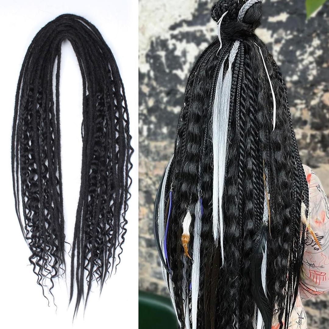 KRALER 24 Inch Mixed DE Dreadlock Extensions Sets, 3 in 1 20 Strands Synthetic Double Ended Dreads Extensions, Black Hippie Crochet Dreads Style for Girls