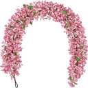 Briful 6ft Bougainvillea Flower Garland  Artificial Silk Floral Vine with Built-in Hook Faux Flower Garland for Backdrop Table Wall Wedding Party Home Decoration(Pale Pink)