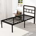 18 Inch Twin XL Bed Frame with Headboard No Box Spring Needed Metal Platform Heavy Duty Steel Slat Mattress Foundation/Easy Assembly/Noise Free/Black