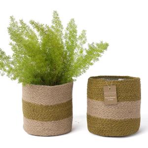 Jute Planter Basket-Woven Jute Rope Covers for Decorating Indoor/Outdoor Succulents, Small Plant Pots-Set of 2-Multi-Purpose Storage Bins 6.5 Inches - Modern Style Dcor- Olive & Natural