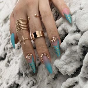 Redykat 24PCS Stiletto Matte Press On Nails, Salon Quality Nail Art, Extra Long Acrylic False Nails, Fake Nails, Home Quick Manicure (bluegreen ombre), 10-Pack