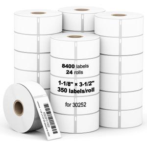 (8400 Labels/24 Rolls) Labelebal Compatible with DYMO 30252,1-1/8" x 3-1/2"(28mm x 89mm) Direct Thermal Labels, Shipping Replacement Labels Compatible for DYMO LabelWriter Printer (350 Labels/Roll) (Dm-30252-24 Rolls-8400 Pcs)