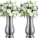 Metal Vase Centerpiece Decoration, Stainless Steel Tabletop Flower Silver Vases- Ideal for Office, Home Wedding Birthday Anniversary Ceremony Event Decor(Silver-2PCS)