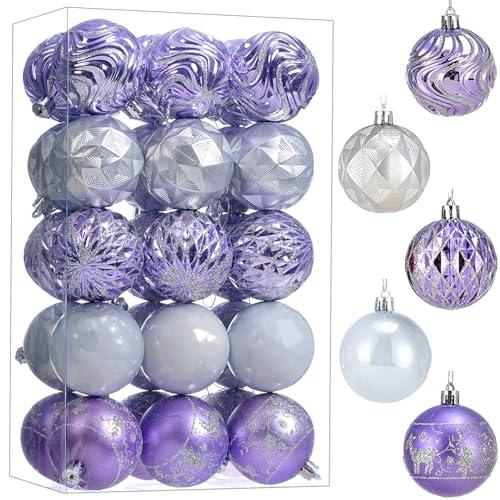 30ct Christmas Ball Ornaments Shatterproof Christmas Hanging Tree Decorative Balls for Party Holiday Wedding Decor Purple Silver, 2.36", 60mm