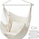 SONGMICS Hammock Chair, Load Capacity 500 lb, Hanging Chair with 2 Cushions, Large Hammock Swing with Chain and Pocket, for Indoor, Outdoor, Living Room, Bedroom, Cream White UGDC197M01
