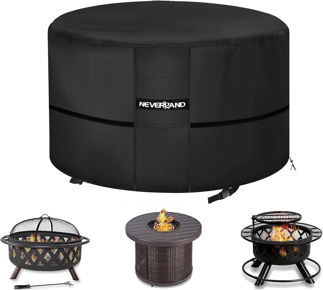 NEVERLAND Fire Pit Cover Round - Waterproof Outdoor Firepit Covers Round for Solo Stove Yukon 25-29 Inches 600D Oxford Heavy Duty Patio Gas Fire Pit Covers with Air Vents, 29 x 18 Inch Black