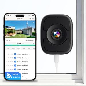 5MP 3K Magnetic Window Camera, Indoor Safeview Camera with Night Vision Full Color, WiFi6 Window Camera for Home Security, AI Human Vehicle Detection, 2.4/5GHz WiFi, 24/7 Recording, 2 Way Talk (White ( 1 Pack 5MP ))