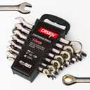 DISEN 14PCS 90-Tooth SEA&Metric Ratchet Wrench Set,Nickel Plating Combination Wrenches Set