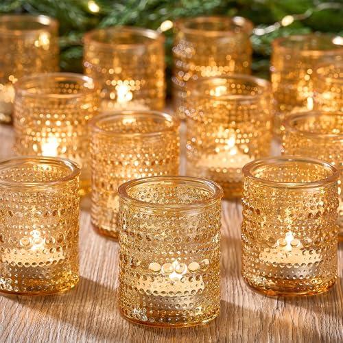 22 Pack Clear Glass Votive Candle Holders, Vintage Candle Holder for Floating Candle, Tealight Candle Holder for Table Centerpieces Home Bridal Shower Birthday Christmas Table Decoration (Amber) 22 Pack Clear Glass Votive Candle Holders, Vintage Candle Holder for Floating Candle, Tealight Candle Holder for Table Centerpieces Home Bridal Shower Birthday Christmas Table Decoration (Amber)