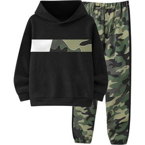 Boys Clothes Boy Outfits 2-Piece Long Sleeve Hoodie and Camouflage Pants Boys Fall Winter Clothes for 6-16 Years (13-14 Years, Green)