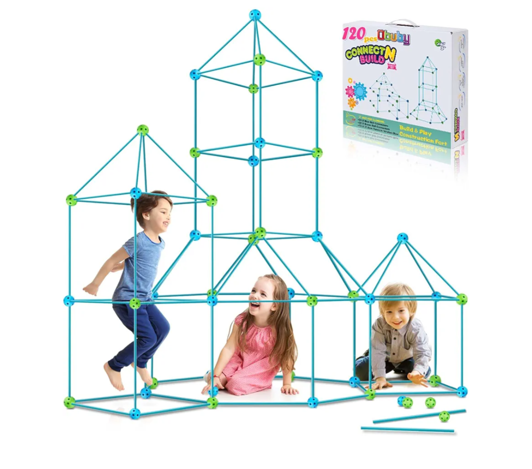 Kids Fort Building Kit 120 Pieces Construction STEM Toys for 3 4 5 6 7 8 9 10 11 12 Years Old Boys and Girls Ultimate Forts Builder Gift Build DIY Educational Learning Toy for Indoor & Outdoor