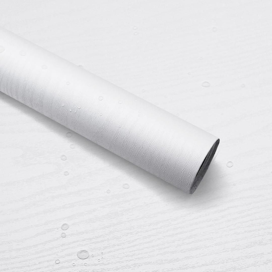 seonta White Contact Paper 24"x200" Wood Peel and Stick Wallpaper Waterproof Removable Self Adhesive Wall Paper Cover Wood Vinyl Wrap for Countertop Desk Table Cabinets