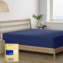 Thread Spread 100% Cotton Queen Fitted Sheet Only - 600 Series Bliss Collection Cotton Fitted Sheet Queen (Navy Blue), Luxuriously Soft, Durable, Cooling 16" Deep Pocket, Luxury Hotel Quality