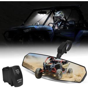 UTV Rear View Mirror, Esploratori Brightness Maverick X3 Center Mirror with Light & Wiring Control Switch for 1.5"-2" Roll Cage Compatible With Polaris RZR Can Am Kawasaki Teryx Mule