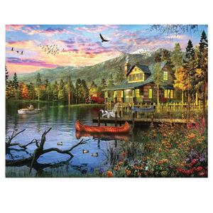 White Mountain 500 Piece Puzzle Lake Jigsaw Mountain Spring Puzzles Large Pieces Gift for Adults and Seniors 18"x24" - Sunset Cabin