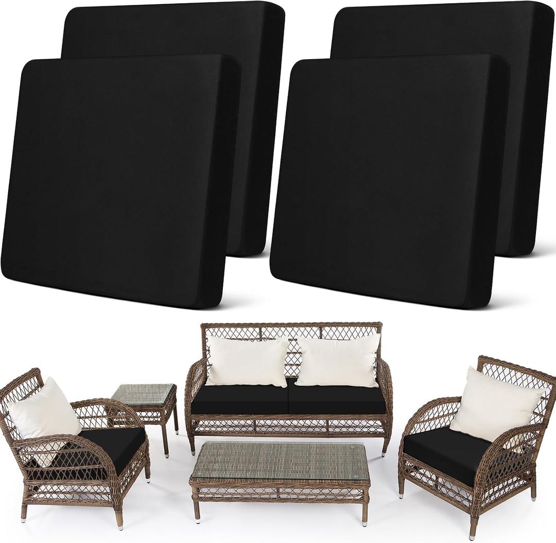 Newwiee Set of 4 Stretch Patio Cushion Covers Sofa Couch Seat Chair Slipcovers Cushion Cover Replacement Furniture Protector for Pets Washable(Black,Seat Cover,Solid)