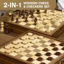 Peradix Magnetic Chess Checkers Board Sets with 2 Built-in Storage Drawers,12.8" Classic 2 in 1 Wooden Games with 2 Extra Queens for Kids and Adults,Travel Portable Chess Game Set