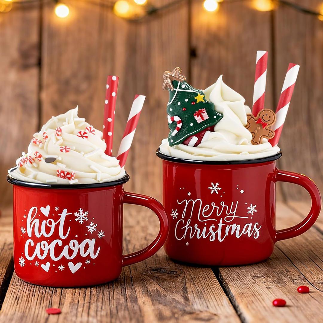 Jingmore 2 Pack Christmas Coffee Bar Decor with Faux Whipped Cream Ceramic Gingerbread Coffee Mugs Faux Hot Cocoa Toppers Christmas Tree Gingerbread Man Decoration for Xmas Bar Centerpieces
