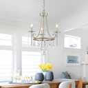 WUZUPS Candle Chandelier 3-Light Pendant Ceiling Light Modern Lighting Fixture for Bedroom Hallway Bar Kitchen Dinning Living Room Bathroom, Nickel & Imitation Wood Grain,16.1" Wide 23.8" High