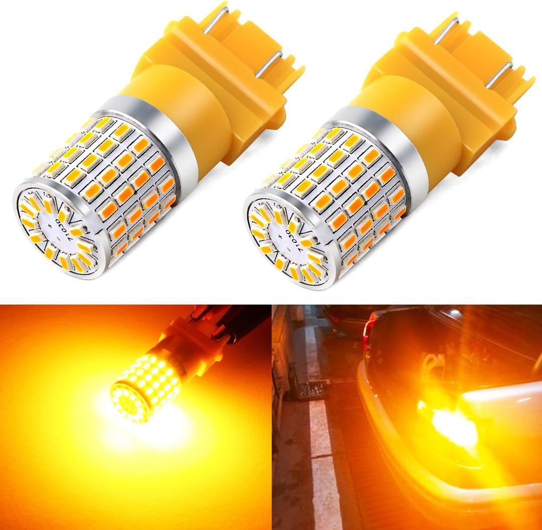 PHINLION 3157 LED Bulb Amber Yellow, Super Bright 3156 4157 3757 3457A LED Blinker Bulbs for Rear Front Turn Signal Parking DRL Side Marker Lights, Non-polarity, Pack of 2
