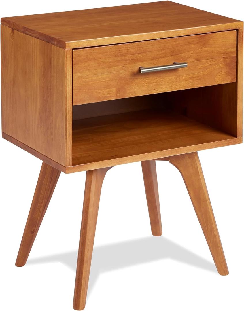 Mid Century Modern One Drawer Nightstand/Constructed of Solid Wood/Castanho Finish