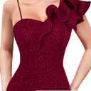 VFSHOW Womens Ruffle One Shoulder Formal Prom Gala Maxi Dress Evening Gown | V Neck, Bodycon, Sexy Ruched High Slit, Long Cocktail Wedding Guest Dresses, Party, Bridesmaid, Sparkly Dark Red, XS