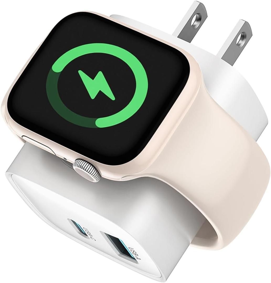 Charging Blocks for Apple Watch, 3-in-1 PD 20W USB C Charger Block with Built-in Wireless Smart Watch Charging, Dual Ports Wall Charger Compatible with iPhone,AirPods,iWatch