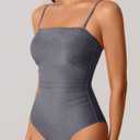RXRXCOCO Women Tummy Control One Piece Swimsuits Ruched Strapless Bathing Suits Slimming Swimwear (Gray)