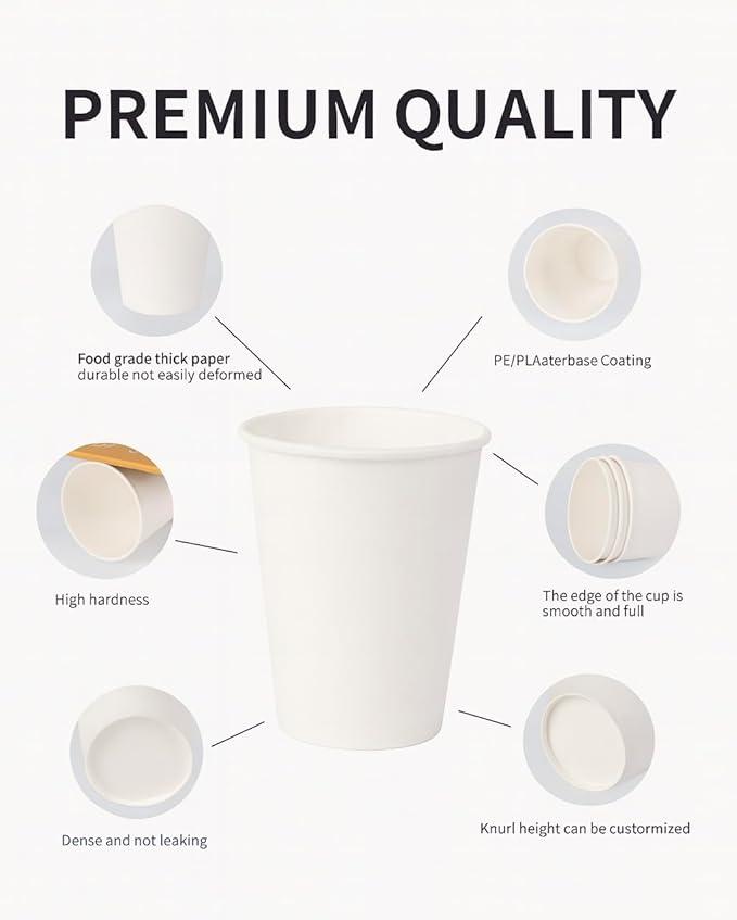 BHSG KING-37 Pack - 12 Oz Coffee Cups |paper Cups For Hot & Cold Drinks| Leak-proof, BPAFree, Sturdy Disposable Coffee Cups | Eco-friendly Hot Drinking Cups For Party, Picnic, And Events