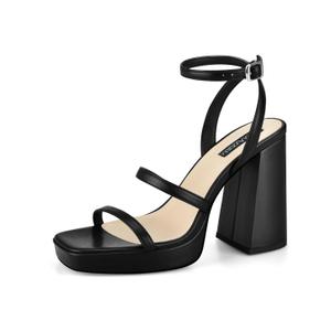 MIRAAZZURRA Platform Strappy Heel Sandals Square Open Toe Two Strap Chunky High Heeled Sandals with Buckle Ankle Strap for Women Party Wedding Dress 10