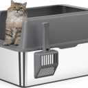 Zarler Stainless Steel Litter Box with Lid, 8 Deep Extra Large Cat Litter Boxes, XL Metal Litter Box for Big Cats with High Sided, Grey (Non-Sticky, Easy to Clean, Anti-Urine Leakage)