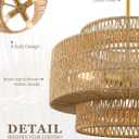 18" Boho Rattan Chandelier, 4-Light 3-Tier Hand Woven Dining Room Light Fixture with Gold Finish, Natural Brown Pendant Lights for Living Room Kitchen Island, AD-25050-4P-GD
