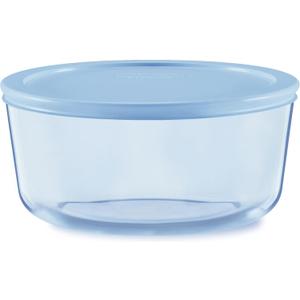 Pyrex Colors Tinted (7 Cup) Large Round Food Storage Container, Snug Fit Non-Toxic Plastic BPA-Free Lids, Freezer Dishwasher Microwave Safe (Blue)