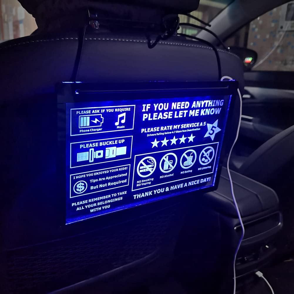 LED acrylic USB Car Taxi Driver Tips Sign Car Taxi Driver 5 Stars Tipping Appreciated No smoking Wear a mask Tips HB-01