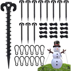 12 Sets Inflatable Stakes Replacement Set, 12 PCS 7.7" Inflatable Plastic Stakes with Tethers Ropes and Alloy Hooks, Christmas Heavy Duty Tent Stakes for Garden Yard Ground Halloween Outdoor Decor