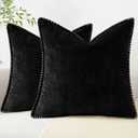 decorUhome Chenille Soft Throw Pillow Covers 18x18 Set of 2, Farmhouse Velvet Neutral Decorative Pillow Covers with Stitched Edge for Couch Sofa Bed Home Decor, Black