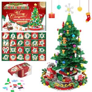 Advent Calendar 2025 Christmas Tree Building Block toys, 24-day surprise Christmas Tree building block countdown calendar Gift box, creative gifts for adults and teenagers during the Christmas holiday