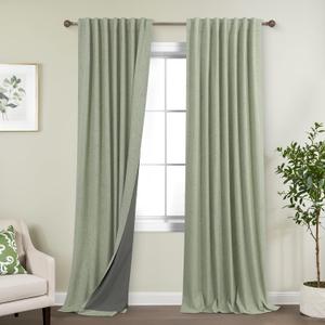 Sage Green Linen Blackout Curtains for Bedroom 84 Inch Long Black Out Pleated Thermal Darkening Light Blocking Boho Farmhouse Cottage Core Soundproof Sound Proof Curtains for Office Window Living Room (52"W x 84"L (Pack of 2))