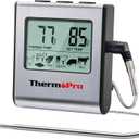 ThermoPro TP16 Large LCD Digital Cooking Food Meat Thermometer for Smoker Oven Kitchen BBQ Grill Thermometer Clock Timer with Stainless Steel Temperature Probe (Light Silver)
