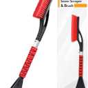 EcoNour 27" Aluminum Car Snow Scraper and Brush (Red) | Scratch-Free Weaved Bristle Head with Metal Body Ice Scraper for Car Windshield | Tough Ice Scraper with Ergonomic Foam Grip for Cars | 1 Pack