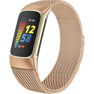 surundo Compatible with Fitbit Charge 6/Charge 5 Bands for Wmen Men, Metal Mesh Milanese Loop Adjustable Strap Replacement for Fitbit Charge 6/Charge 5 Advanced Fitness & Health Trackers