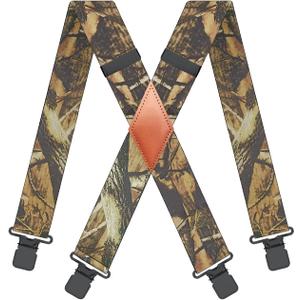 MENDENG Camo Suspenders for Men 2" Heavy Duty Clips - Adjustable X-Back Braces for Hunting and Daily Work (B/Army Green/Black Clips)