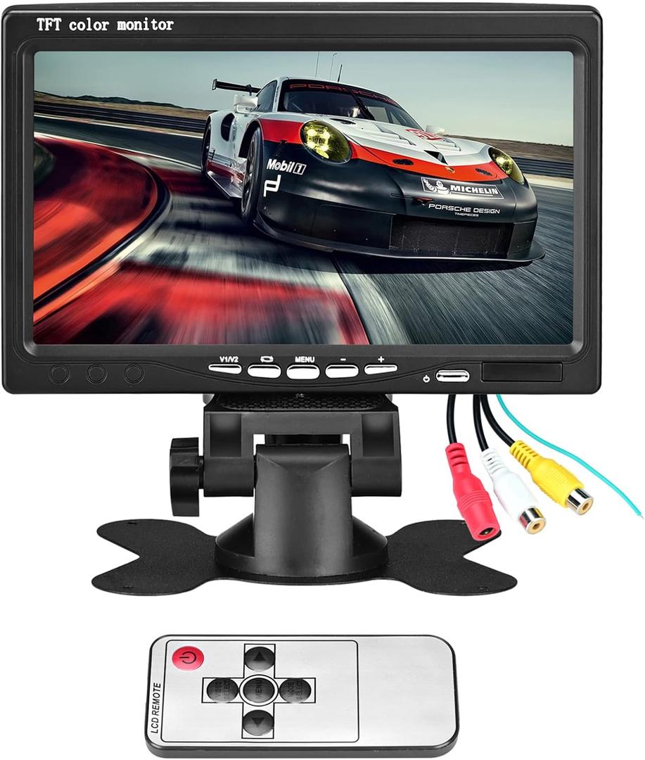 Vehicle On-Dash Backup Monitor, 7" Digital HD Car TFT LCD Color Screen Displaywith 2 Video Input for Rear View Camera (No Cam, 1024 x 600)
