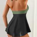 Aidonger Halter Women's Tankini Swimsuits Tummy Control Two Piece Swim Dress Bathing Suits Flowy Swim Top with Short Army Green, Black, XL 