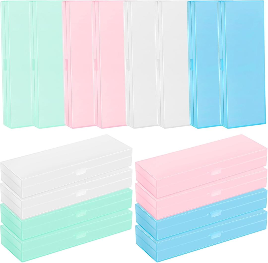 Fainne 24 Pcs Plastic Pencil Case Bulk Pencil Boxes Plastic Stationery Case Frosted Pen Box Pen Holder with Hinged Lid Snap Closure for Office Supply(7.68 x 2.6 x 1.18 Inch,Multicolor)
