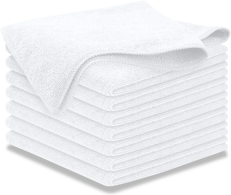 USANOOKS Microfiber Cleaning Cloth - White - 8Pcs (12.5x12.5 inch) High Performance - 1200 Washes, Ultra Absorbent Car Towel Traps Grime & Liquid for Streak-Free Mirror Shine - Car Washing Cloth