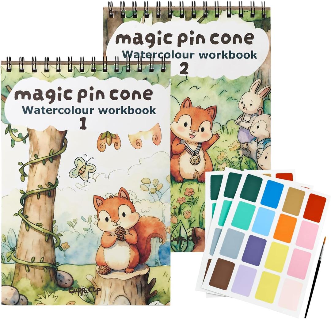CuppaClip Watercolor Workbook Beginner-Friendly Watercolor Paint Set Funny Coloring Books with Paint Brush (Set of Forest Animals)