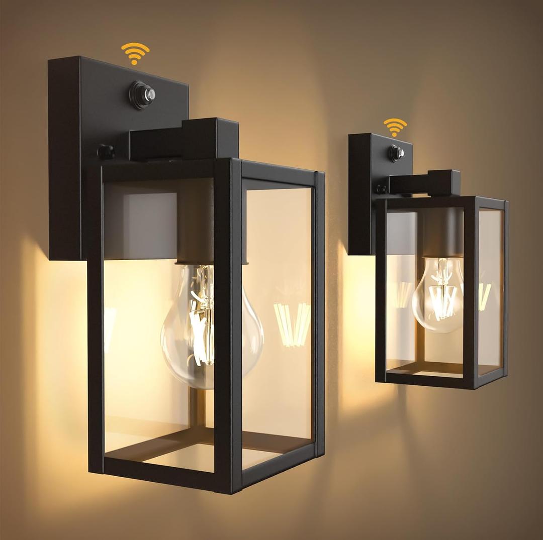 Dusk to Dawn Outdoor Light Fixtures, 2-Pack Sensor Porch Lights, Waterproof Exterior Wall Sconce Lighting Lamp, Waterproof Wall Lantern for House, Doorway, Garage (Black) (9.65 in (2-Pack))